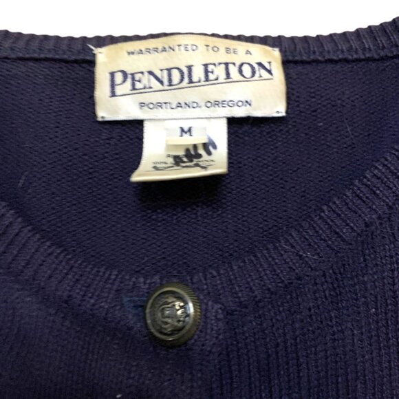 Pendleton Lambswool Cardigan Navy Blue Gold Buttons Sz M Old Money Academia 90s - Picture 3 of 6